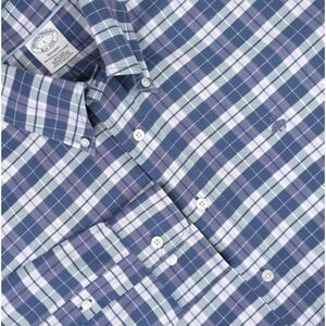 Brooks Brothers Shirt Mens Large Blue Purple Plaid OxfordRegent Non Iron Cotton